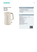 Product informatie SIEMENS waterkoker creme TW3A0107