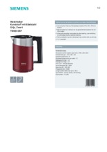 Product informatie SIEMENS waterkoker rood TW86104P