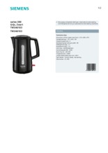 Product informatie SIEMENS waterkoker zwart TW3A0103