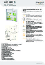 Product informatie WHIRLPOOL koelkast inbouw ARG 9421 A+