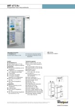 Product informatie WHIRLPOOL koelkast inbouw ART477/A+