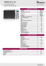 Product informatie WHIRLPOOL magnetron met grill zilver MWO611SL