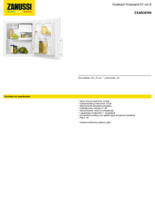 Product informatie ZANUSSI koelkast barmodel ZXAN3EW0
