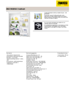 Product informatie ZANUSSI koelkast inbouw ZBA19020SA