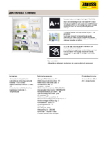 Product informatie ZANUSSI koelkast inbouw ZBA19040SA