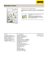 Product informatie ZANUSSI koelkast inbouw ZBA22422SA