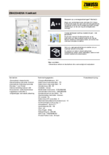 Product informatie ZANUSSI koelkast inbouw ZBA22442SA