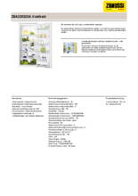 Product informatie ZANUSSI koelkast inbouw ZBA23022SA