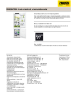 Product informatie ZANUSSI koelkast inbouw ZBB28475SA