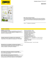 Product informatie ZANUSSI koelkast inbouw ZEAE12FS