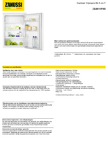 Product informatie ZANUSSI koelkast tafelmodel ZEAN11FW0