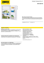 Product informatie ZANUSSI koelkast tafelmodel ZRG14801WA