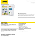 Product informatie ZANUSSI koelkast tafelmodel ZXAN15FW0