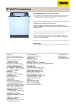 Product informatie ZANUSSI vaatwasser inbouw ZDT26022FA