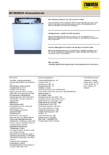 Product informatie ZANUSSI vaatwasser inbouw ZDT26050FA