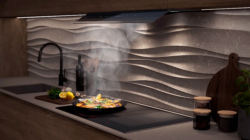Siemens geïntegreerde design afzuigkap in een modern keukeninterieur