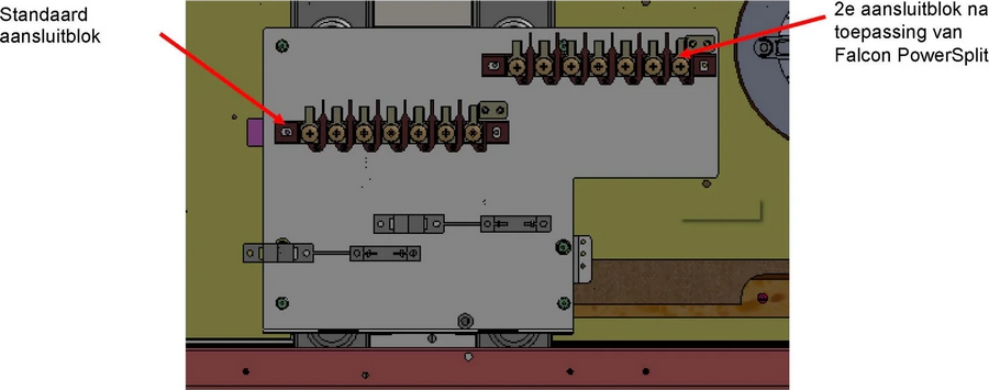 Tekening van het aansluitschema van de Falcon Powerspit