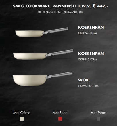 Smeg pannen twv 447,- kado bij Smeg fornuis